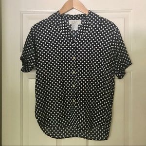 Blue and white polka dot button down